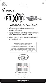 Pilot, FriXion Light Pastel Erasable Highlighters, Chisel Tip, Pack of 5, Pastel Blue, Pink, Yell... | Amazon (US)
