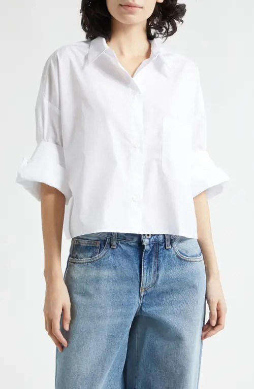 TWP Next Ex Crop Button-Up Shirt in White at Nordstrom, Size Medium | Nordstrom