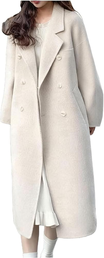 Womens Notched Lapel Collar Double Breasted Pea Coat Winter Wool Blend Over Coats Long Jackets wi... | Amazon (CA)