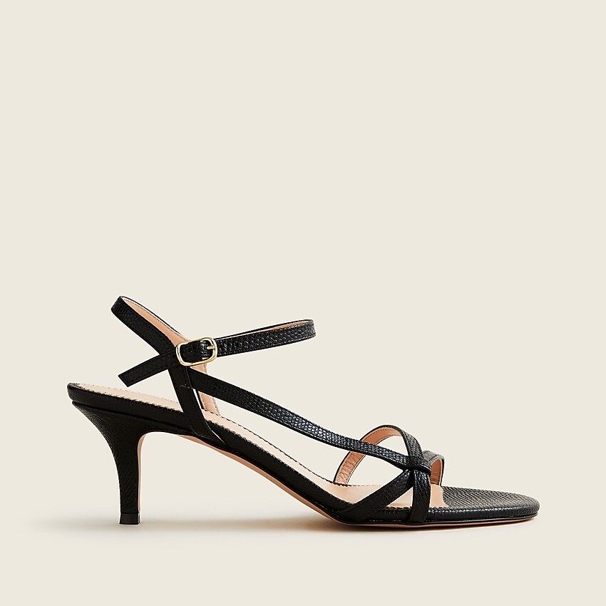 Strappy kitten-heel sandals in lizard-embossed leather | J.Crew US