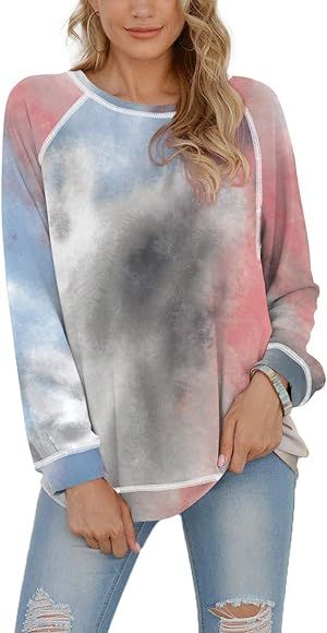 Glanzition Womens Tie Dye Sweatshirt Fall Long Sleeve Crewneck Sweatshirts | Amazon (US)