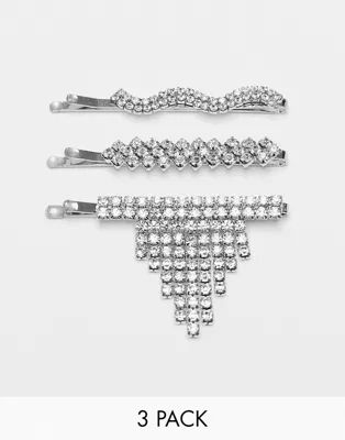 Topshop – 3er-Pack Haarspangen in Silber mit Schmucksteinen im Kesselketten-Design | ASOS (Global)