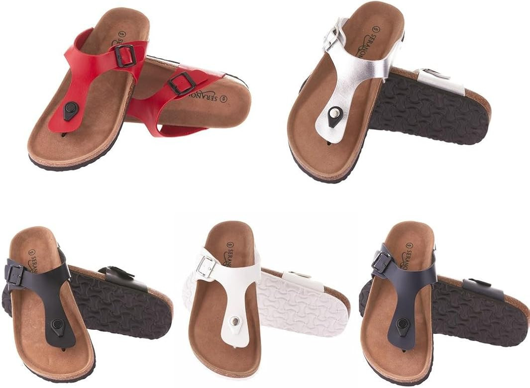 Seranoma Women's Thong Cork Sandal | Open Toe Slide | Flat Footbed, Brown Size 6 | Amazon (US)