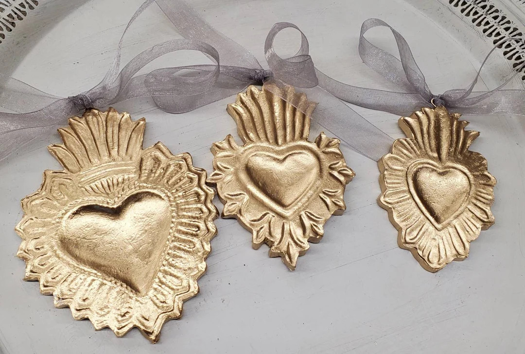 Gold Leaf Sacred Heart Ornament: Handmade Clay Catholic Gift - Etsy | Etsy (US)