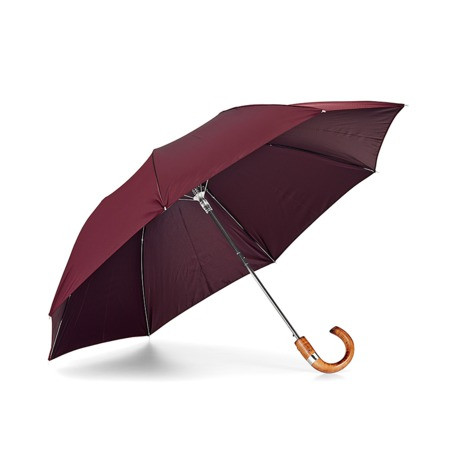 Compact Automatic Umbrella with Maple Wood Handle in Burgundy | Aspinal of London
