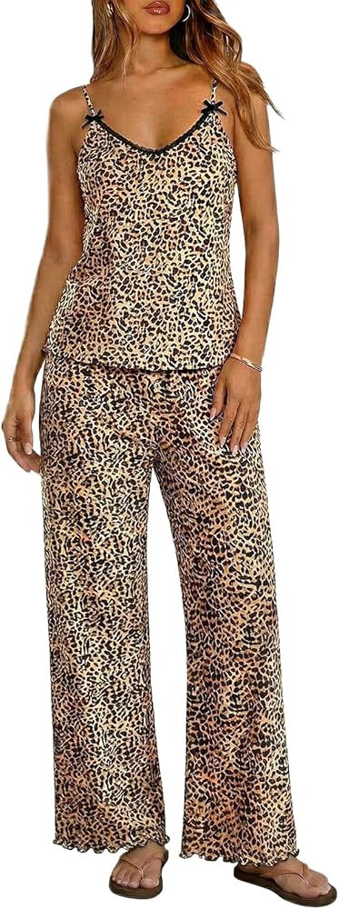 Ekouaer Womens Y2K Cami Pajama Set with Flare Pants, 2 Piece Lace Trim Sleepwear Spaghetti Strap ... | Amazon (US)