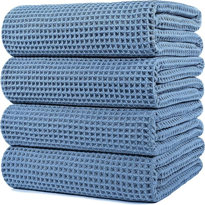 POLYTE 430 GSM Microfiber Oversize Quick Dry Lint Free Bath Towel, 60 x 30 in, 4 Pack (Waffle Wea... | Amazon (US)