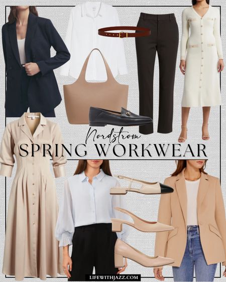 Rounding up for spring workwear from Nordstrom 🖤 

Workwear / office outfits / blazer / work pants / trousers / blouse / dresses / tote bag / loafers / slingbacks / heels / belt / button up / navy / beige

#LTKworkwear #LTKSeasonal