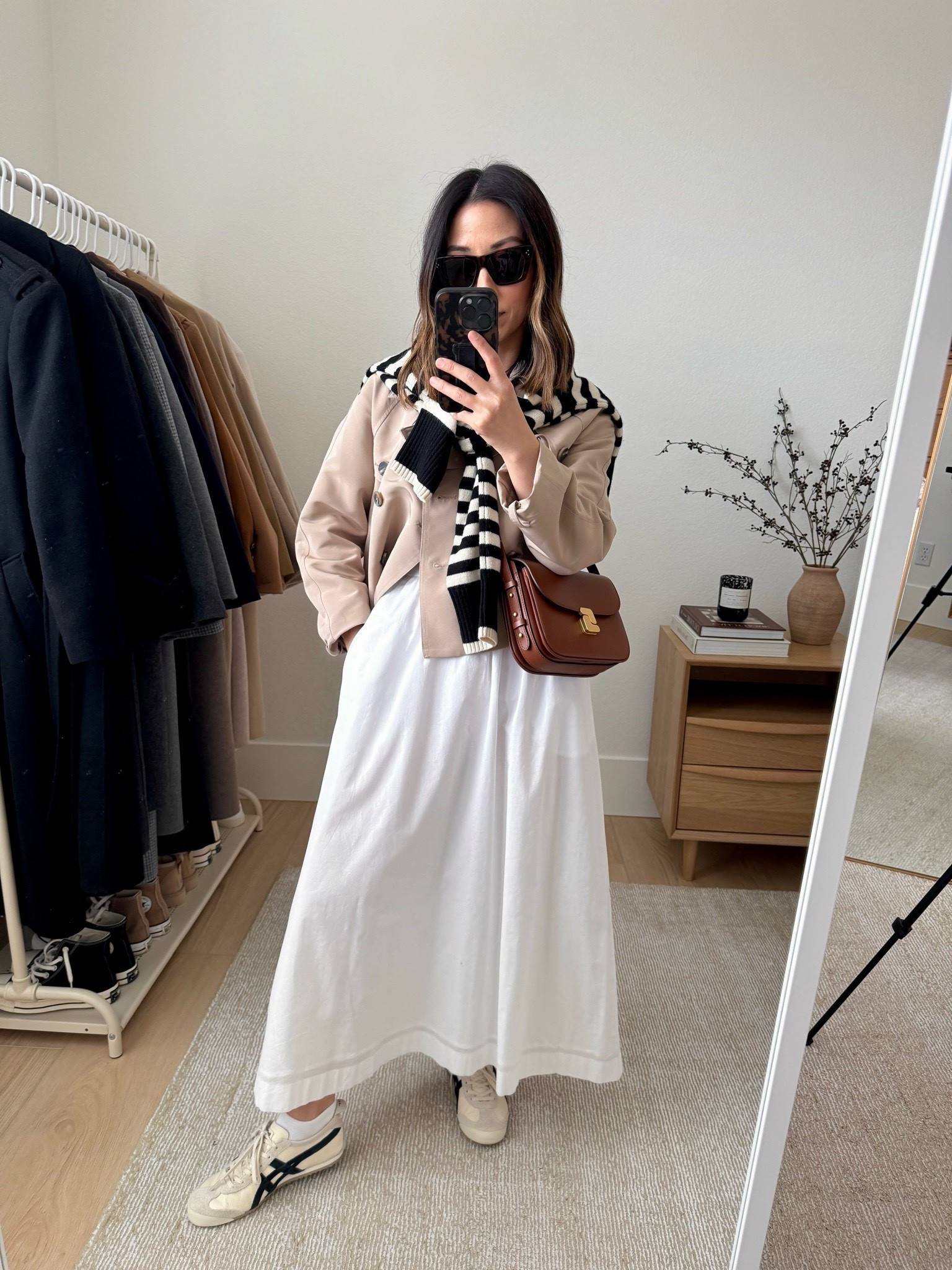 transitional style outfit. how to style a cropped trench.

Steve Madden crop trench xs
Everlane striped cashmere boxy sweater xs
Everlane box cut tee white medium
On 34th White Tank Dress xs (old)
Onitsuka Tiger Sneakers 4 mens. Run a half size big
Soeur Crossbody

#LTKmomlife #LTKootd #LTKPetite