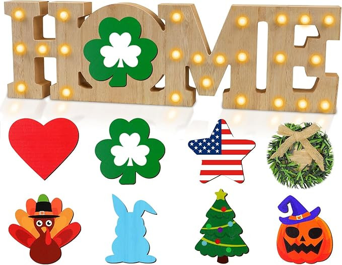 St Patricks Day Decorations Farmhouse Interchangeable Home Decor Signs, LED Long Marquee Light Up... | Amazon (US)