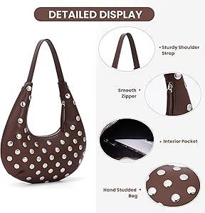 Studded Purse Y2k Bag Small Shoulder Bags for Women Trendy Crescent Studded Handbag Hobo Underarm... | Amazon (US)