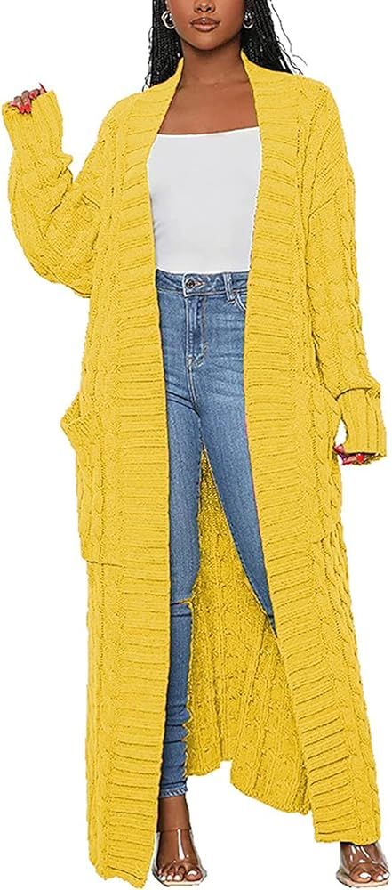 SHINFY Women Long Sleeve Open Front Knit Long Cardigan Casual Knitted Maxi Sweater Coat Outwear w... | Amazon (US)