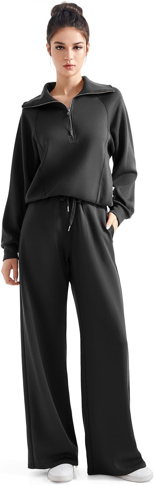 SUUKSESS Women 2 Piece Lounge Matching Set Wide Leg Sweatpant Half Zip Sweatshirt | Amazon (US)