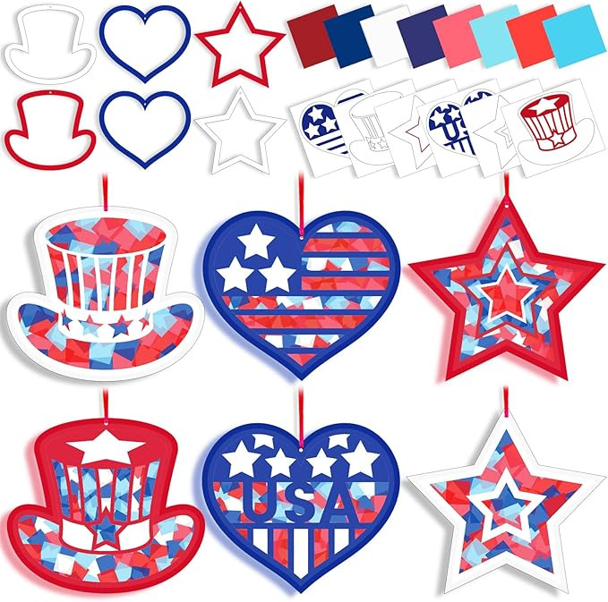 42 Packs Memorial Day Suncatchers Crafts for Kids, 4th of July DIY Patriotic Star Tissue Paper Si... | Amazon (US)