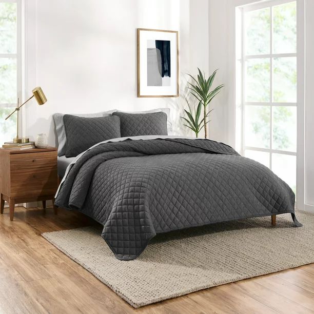 Gap Home T-Shirt Soft Slub Jersey Organic Cotton Blend Quilt, Full/Queen, Gray - Walmart.com | Walmart (US)