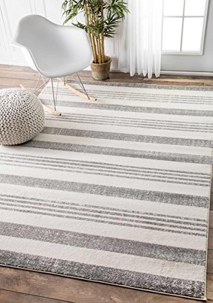 Contemporary Parallels Stripes Geometric Grey Area Rugs, 4 Feet by 6 Feet(4' x 6') | Amazon (US)