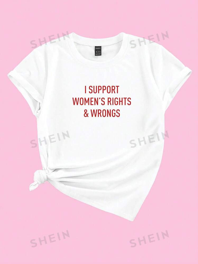 TrendsSHEIN MOOSTA Plus Size Summer Slogan Printed Short Sleeve T-Shirt, I SUPPORT WOMEN'S RIGHTS... | SHEIN