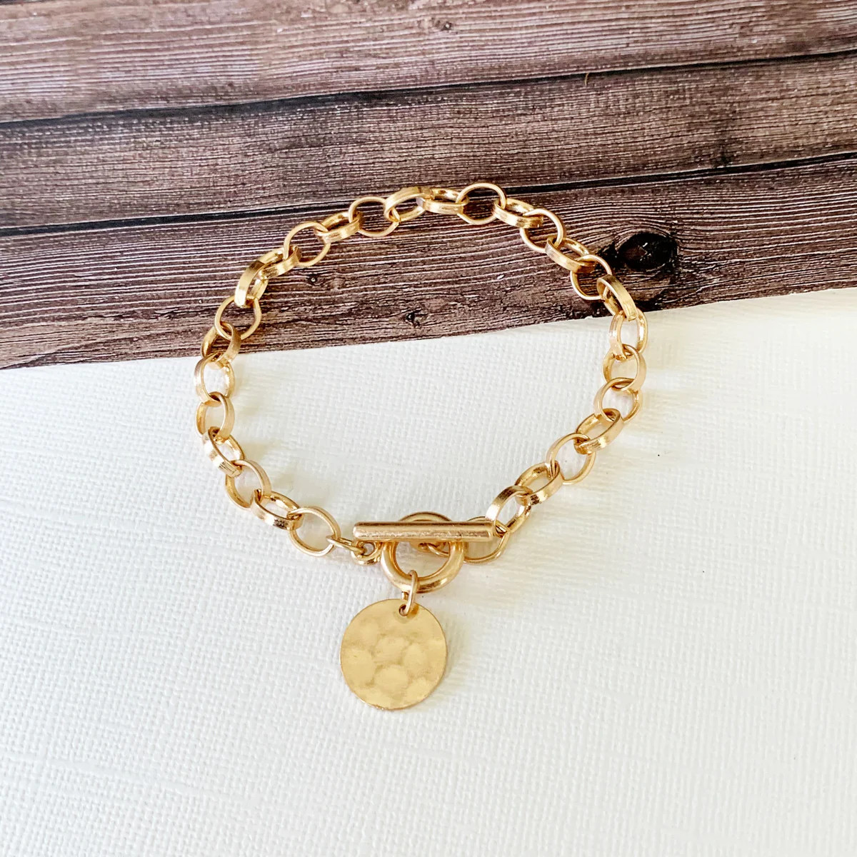 Boutique Bracelet Collection :: Lucy Gold Link Coin Toggle Bracelet | Baubles & Bits