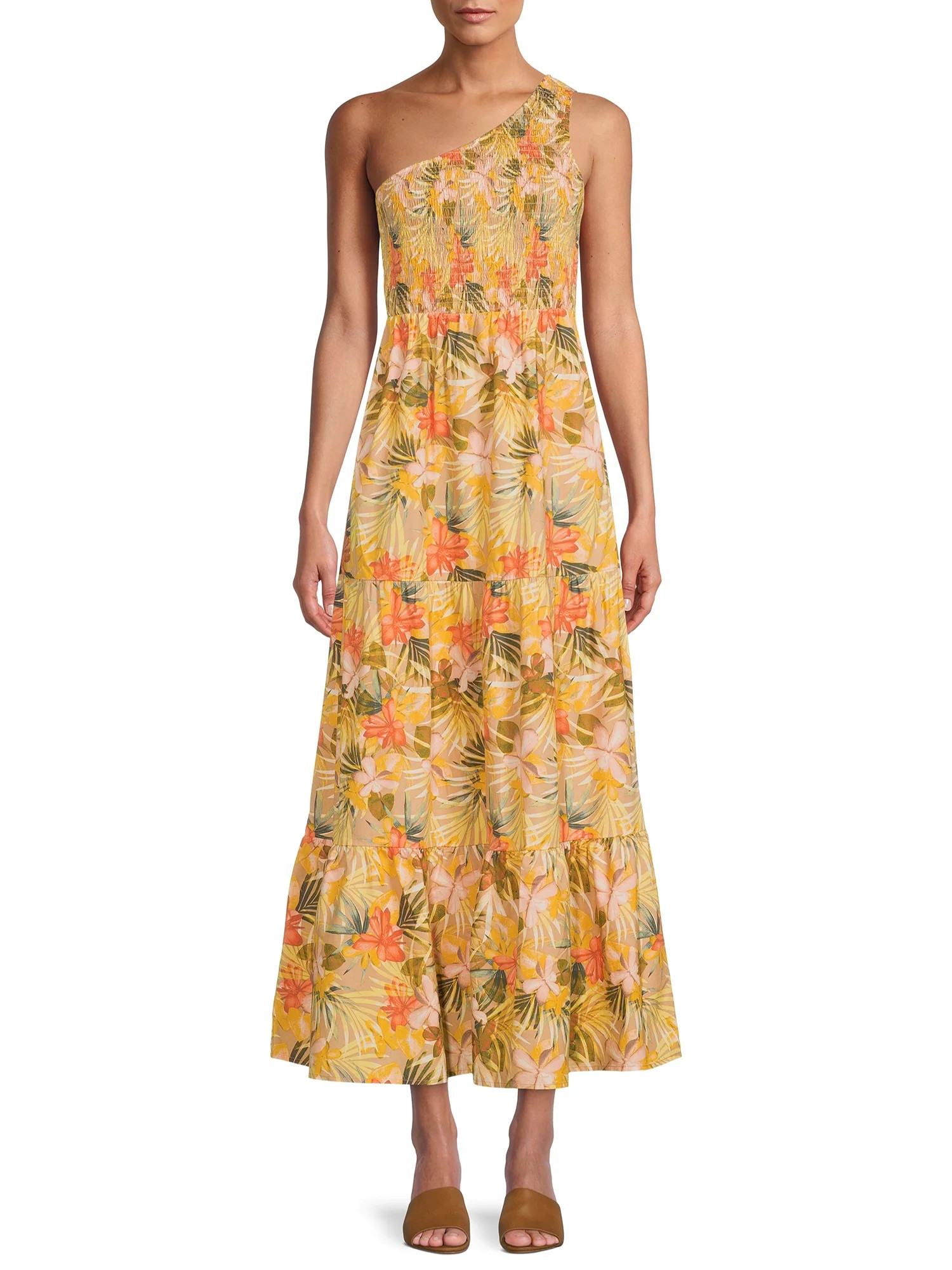 Time and Tru Women's One Shoulder Midi Dress - Walmart.com | Walmart (US)