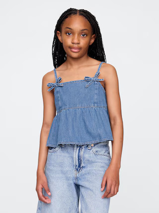 Kids Denim Bow-Strap Peplum Top | Gap (US)