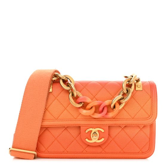 Caviar Quilted Small Sunset On The Sea Flap Orange | FASHIONPHILE (US)
