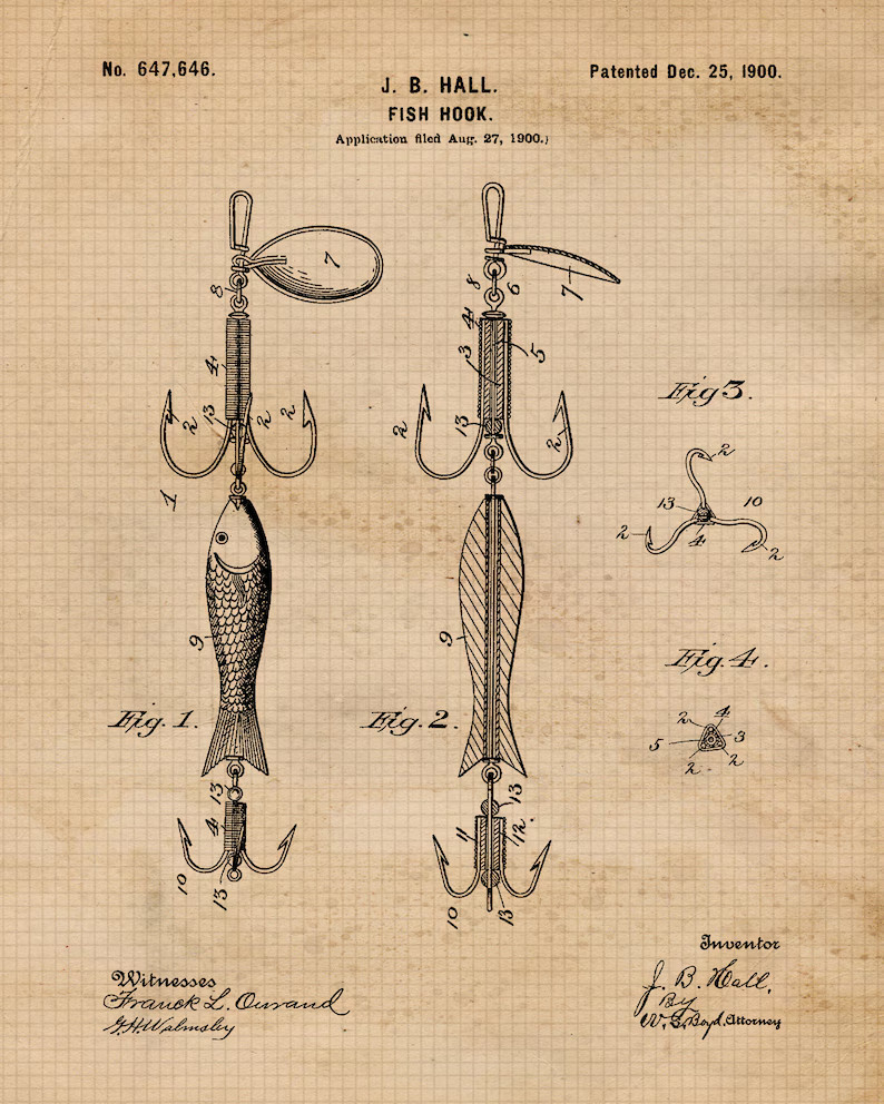 Vintage Fishing Patent Prints 6 Unframed Photos Wall Art - Etsy | Etsy (US)