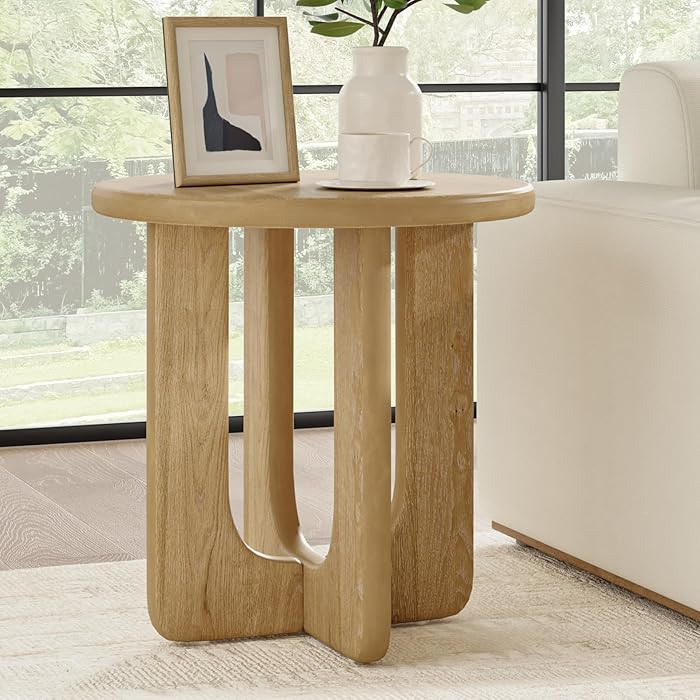 HULALA HOME Modern Round Side Table with Oak Veneer Top & Wood Legs, Compact End Table for Living... | Amazon (US)