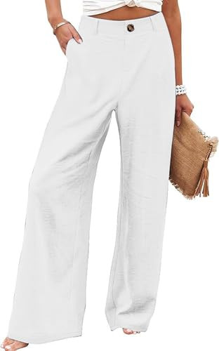 Women's Wide Leg Casual Long Pants High Elastic Waisted in the Back Business Offices Trousers Straight Pants with Pocket | Amazon (US)