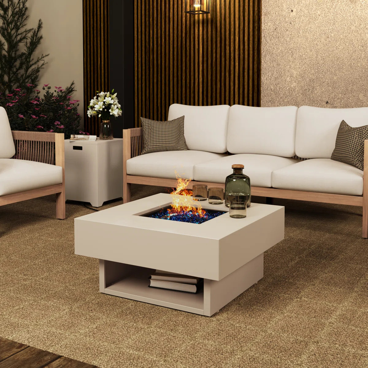 Outdoor Square Steel Fire Pit Table With Hidden Fuel Tank | Wayfair North America