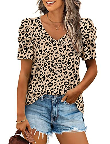 Leopard Print Tops for Women Short Sleeve Shirts for Women Dressy Casual T-Shirts S | Amazon (US)
