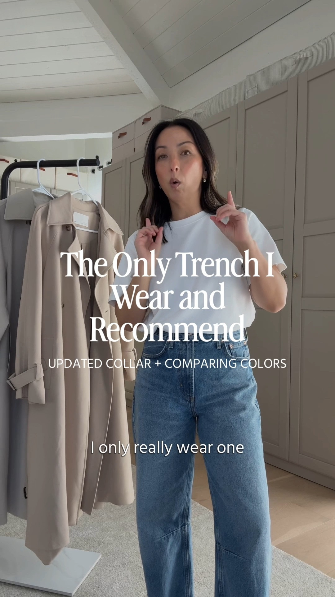 The only trench I wear and recommend. Oak + Fort came out with a new version with a funnel neck. I’m comparing both and showing you the new color called feather gray.  

Oak + Fort old trench on beige - warmer color. My trench is very old and they’ve updated the fit a bit. Xxs

Oak + Fort new trench in feather grey - funnel neck option on this one. Color is a great neutral but on the cooler side. Xxs

AYR tee medium
Citizens of Humanity Miro jeans 24, cut hems

#LTKPetite #LTKOver40 #LTKmomlife
