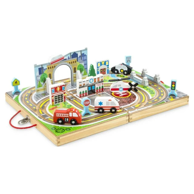 Melissa & Doug 18-Piece Wooden Take-Along Tabletop Town, 4 Rescue Vehicles, Play Pieces, Bridge -... | Walmart (US)