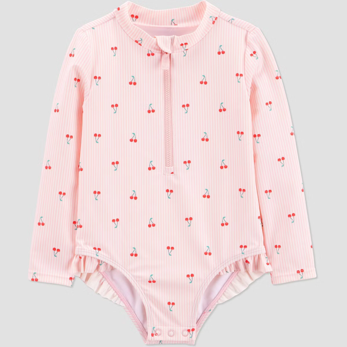Carter's Just One You® Toddler Girls' Long Sleeve Cherry Striped Rash Guard One Piece Swimsuit -... | Target
