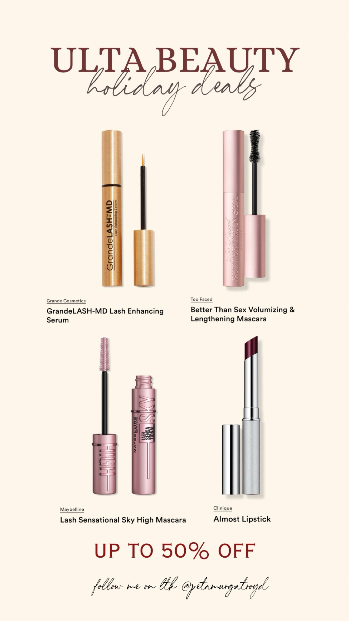 up to 50% off + Holiday deals

#LTKHoliday #LTKBeauty #LTKSaleAlert