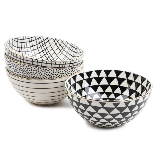 Thyme & Table Servware Black & White Assorted Stoneware Round Bowls, 4 Pack | Walmart (US)