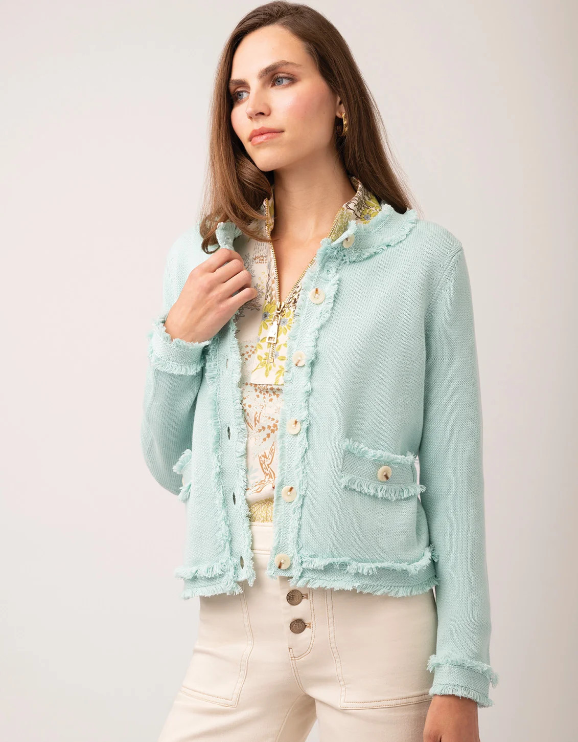 Hillary Fringe Cardigan Riverstone | Spartina 449