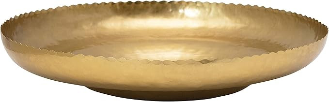 Creative Co-Op Decorative Hammered Metal Tray with Scalloped Edge Plate, 12", Brass | Amazon (US)