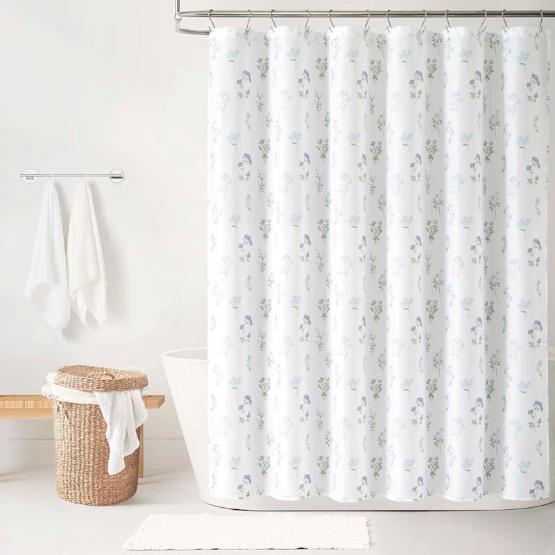 13-Piece Blue & Green Prairie Floral Shower Curtain Set, 72" | At Home