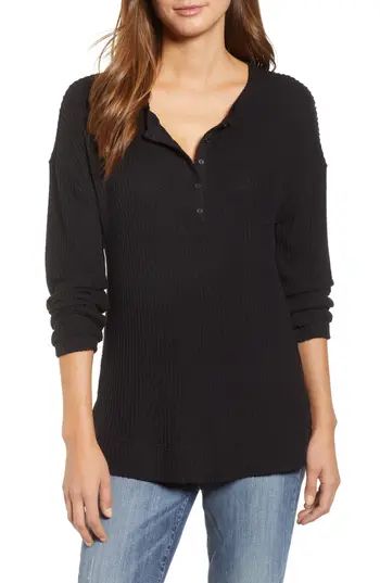 Women's Caslon Thermal Henley Top, Size X-Small - Black | Nordstrom