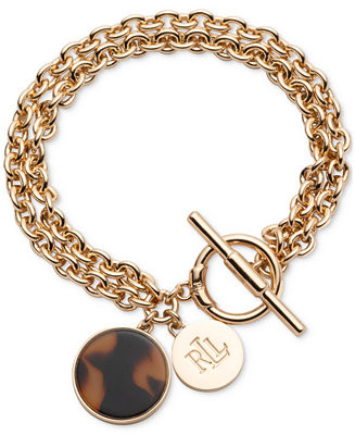 Lauren Ralph Lauren Gold-Tone Tortoise Logo Flex Bracelet - Macy's | Macy's