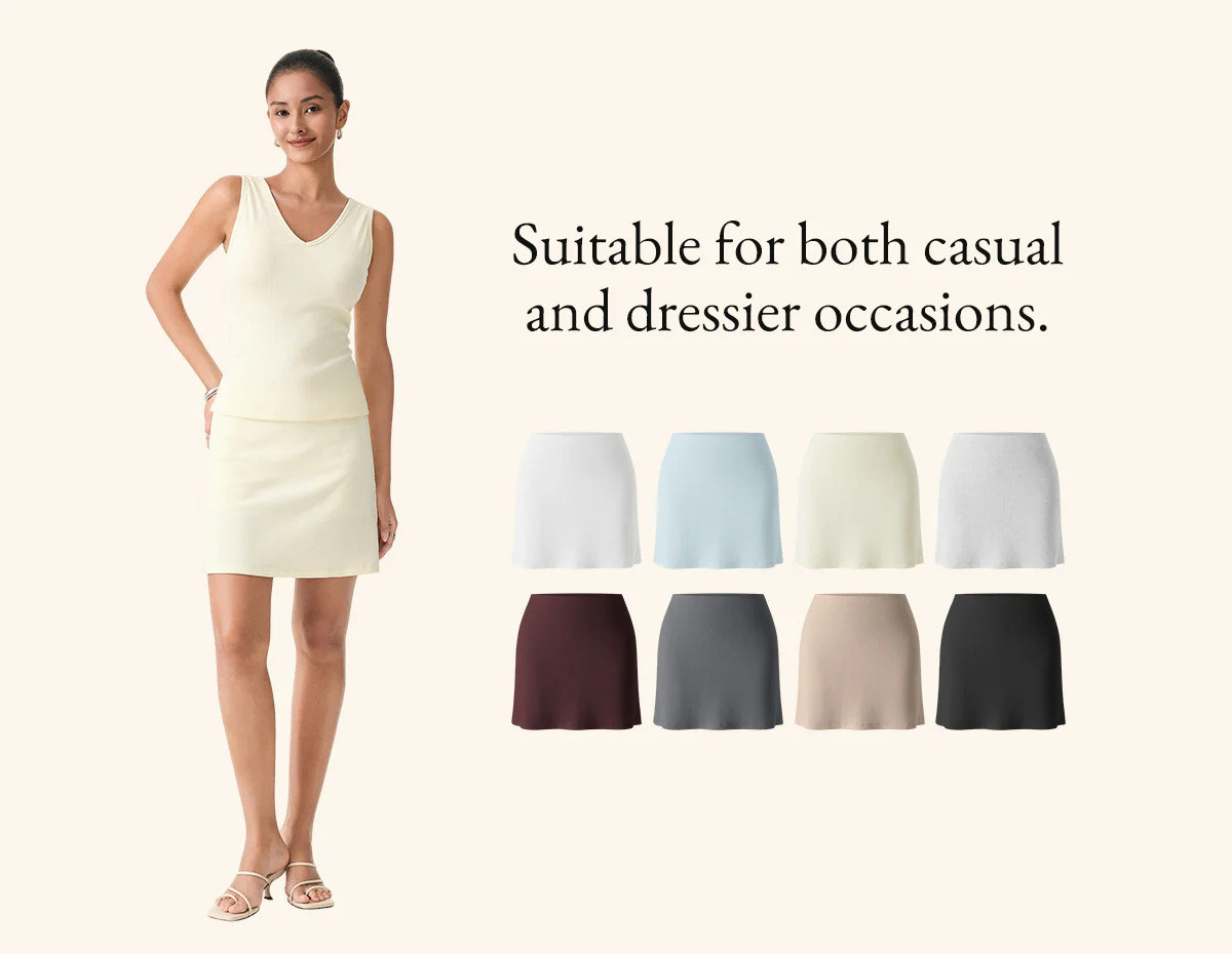 Stretch Cotton Pointelle A-line Mini Skirt with Built-in Shorts | OGLmove