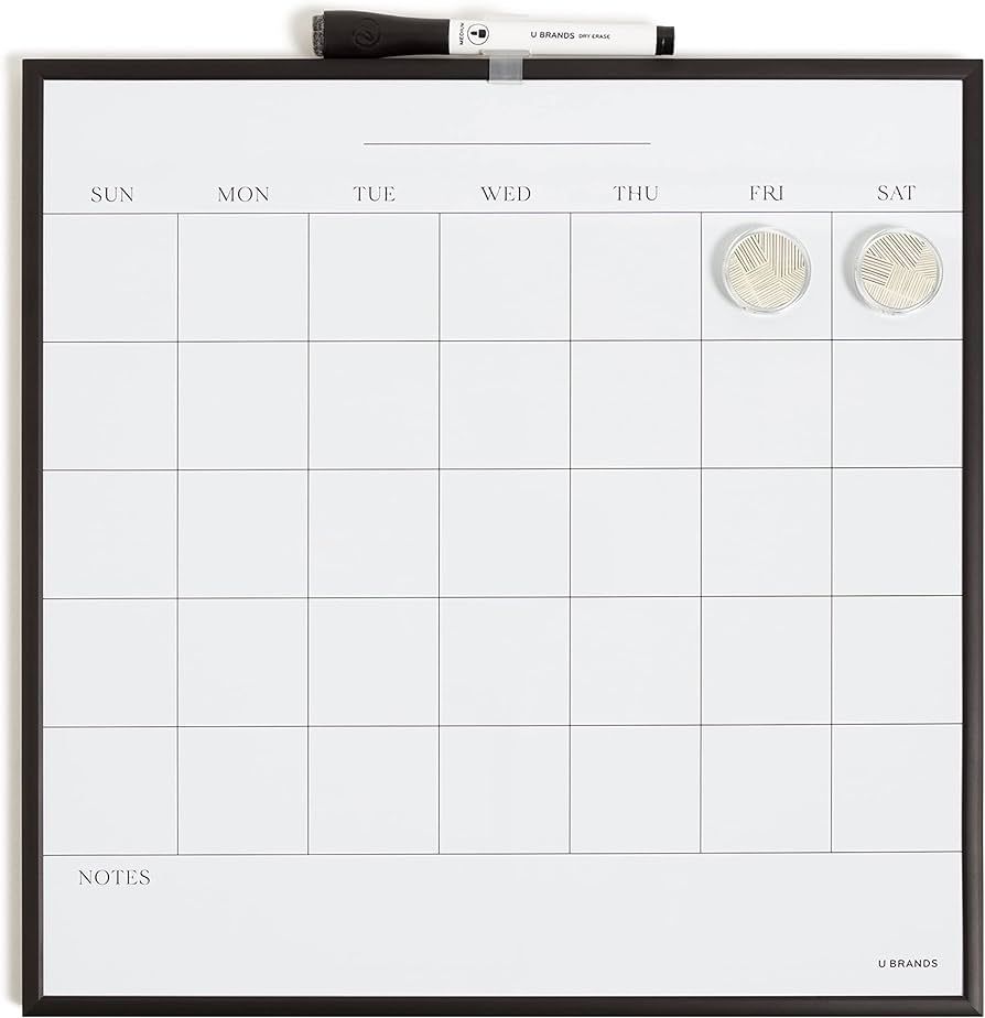 U Brands Magnetic Dry Erase Wall Calendar with Black Metal Frame, Includes Marker and Magnets, 14... | Amazon (US)