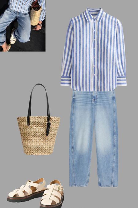 Summer in an outfit. A simple oversized striped shirt with the carrot jeans from M&S - add a basket and some fishermen sandals to complete the summer feel.

#LTKeurope #LTKover40