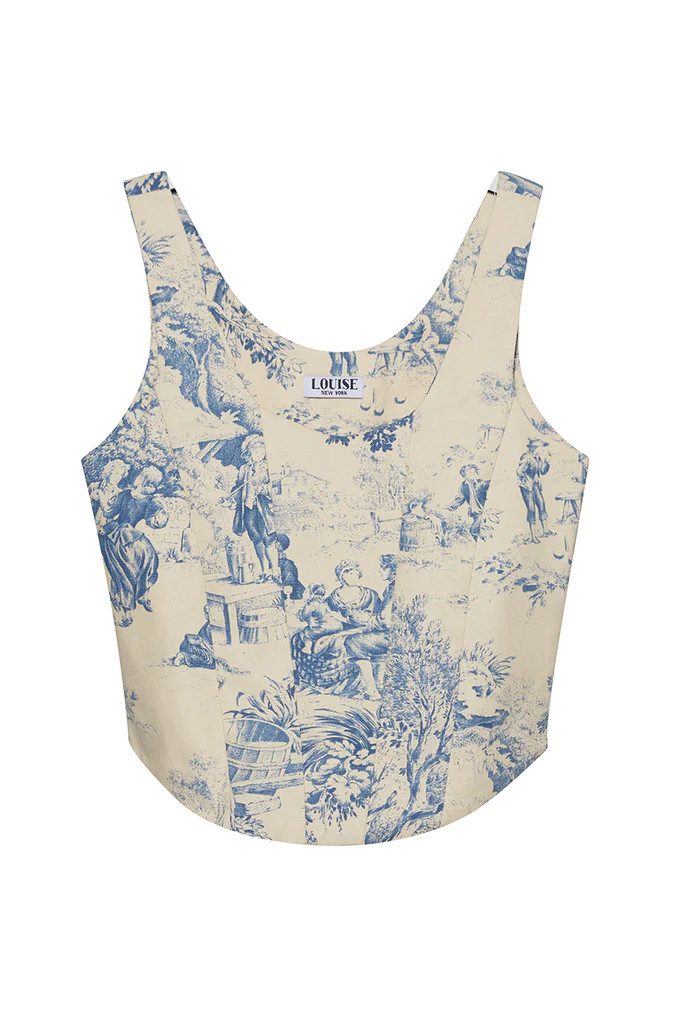 The Emma Corset Top in Blue Toile | Over The Moon