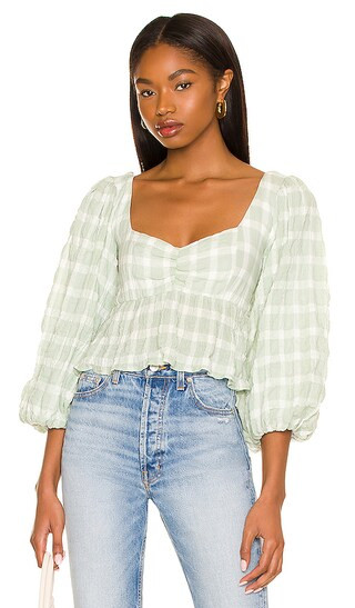 Angelique Top in Green Plaid | Revolve Clothing (Global)