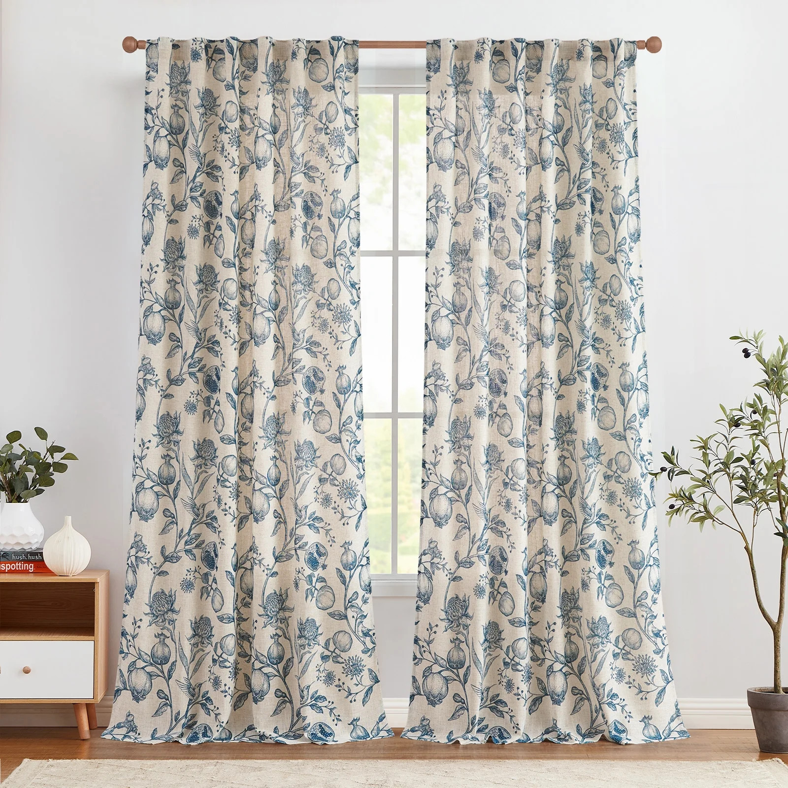 CURTAINKING Linen Curtains Floral Curtains for Living Room 84 Inch Long Blue French Curtains Back... | Walmart (US)
