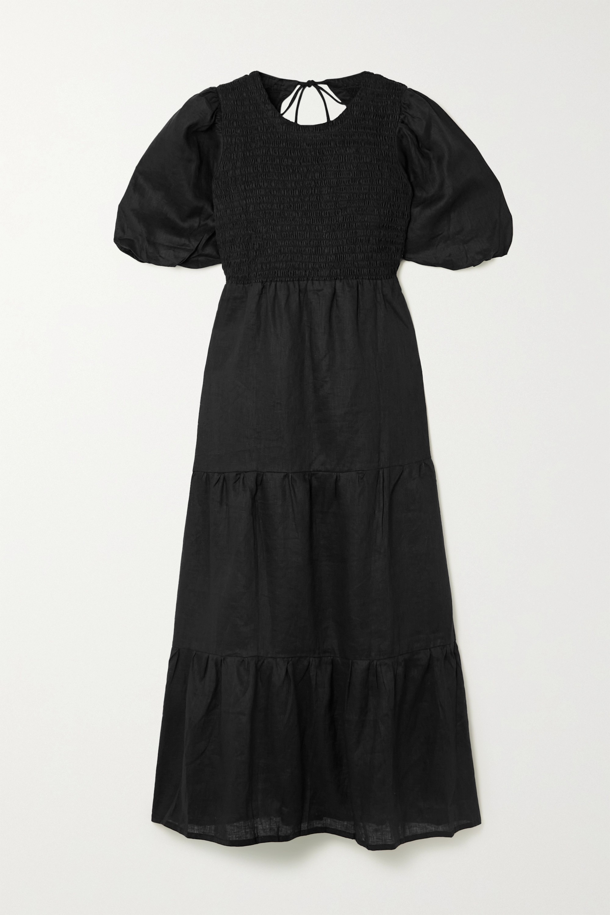 + NET SUSTAIN Alberte open-back shirred linen midi dress | NET-A-PORTER (US)