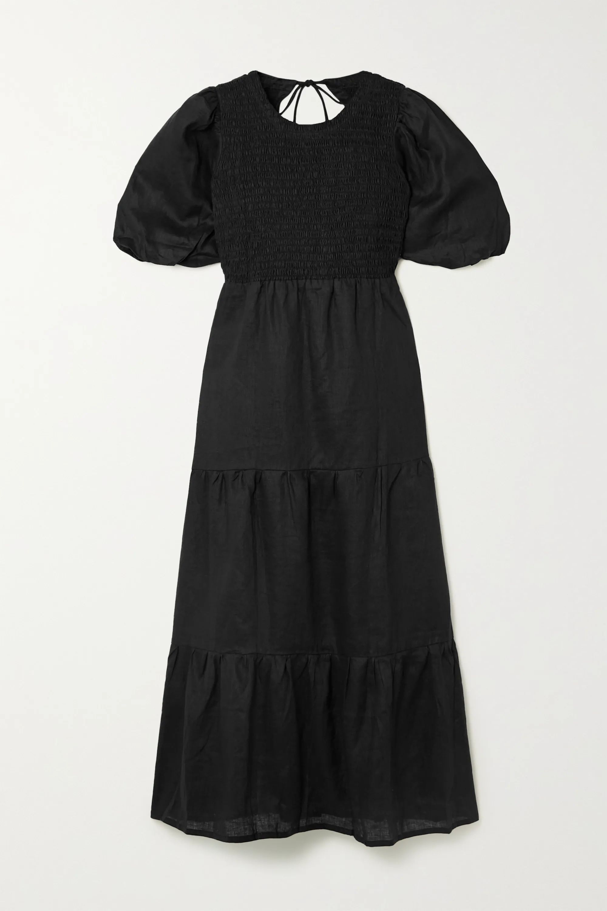 + NET SUSTAIN Alberte open-back shirred linen midi dress | NET-A-PORTER (US)