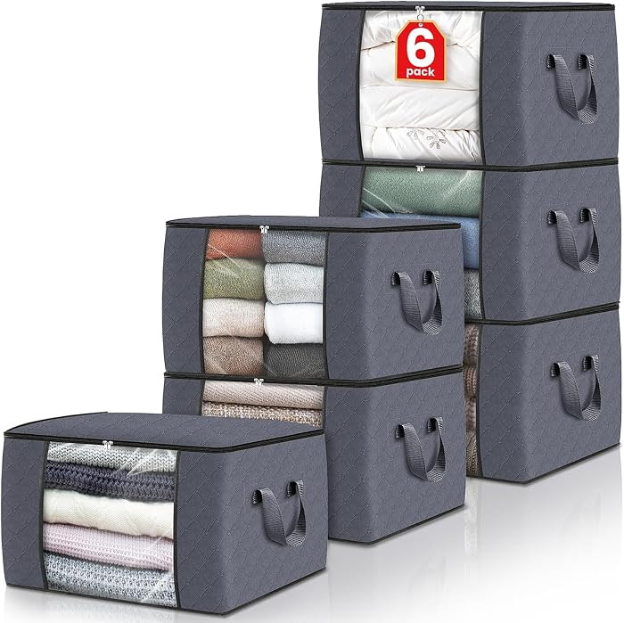6 Pack Storage Bags for Clothes and Blanket, Foldable Closet Organizers and Storage with Zippers,... | Amazon (US)