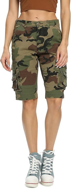 Mesinsefra Women's Casual Cargo Shorts,Ladies Camo Bermuda Cotton Relaxed Fit Casual Multi-Pocket | Amazon (US)